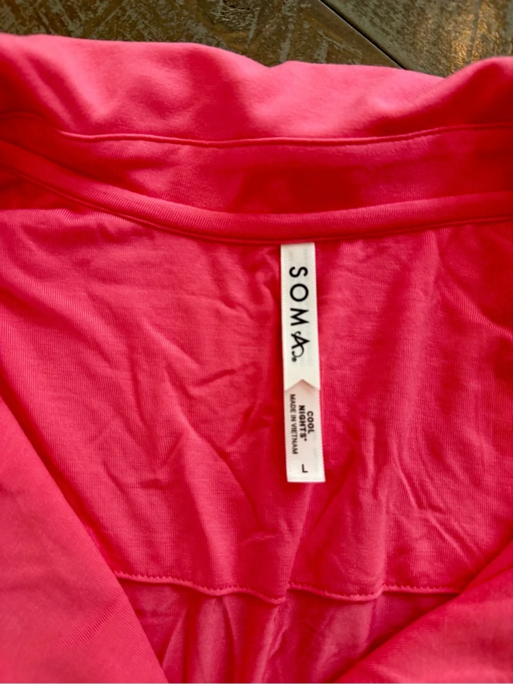 Soma Cool Nights Button-Down PJ top with Contrast Piping in Camellia Rose